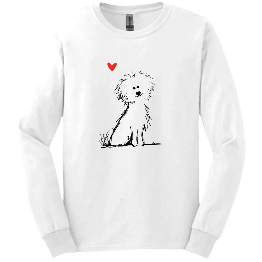 Bichon Frise - Sketch Dog Long Sleeve Tee - White