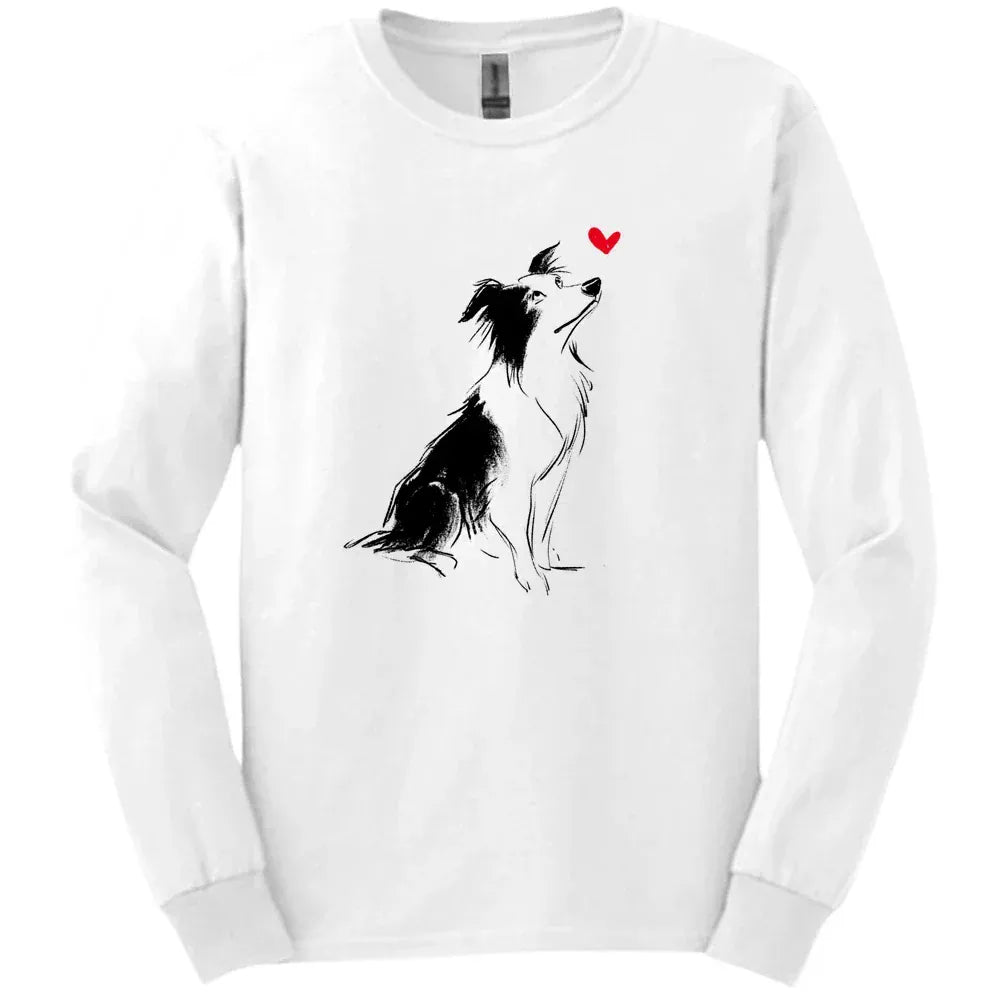 Border Collie - Sketch Dog Long Sleeve Tee - White