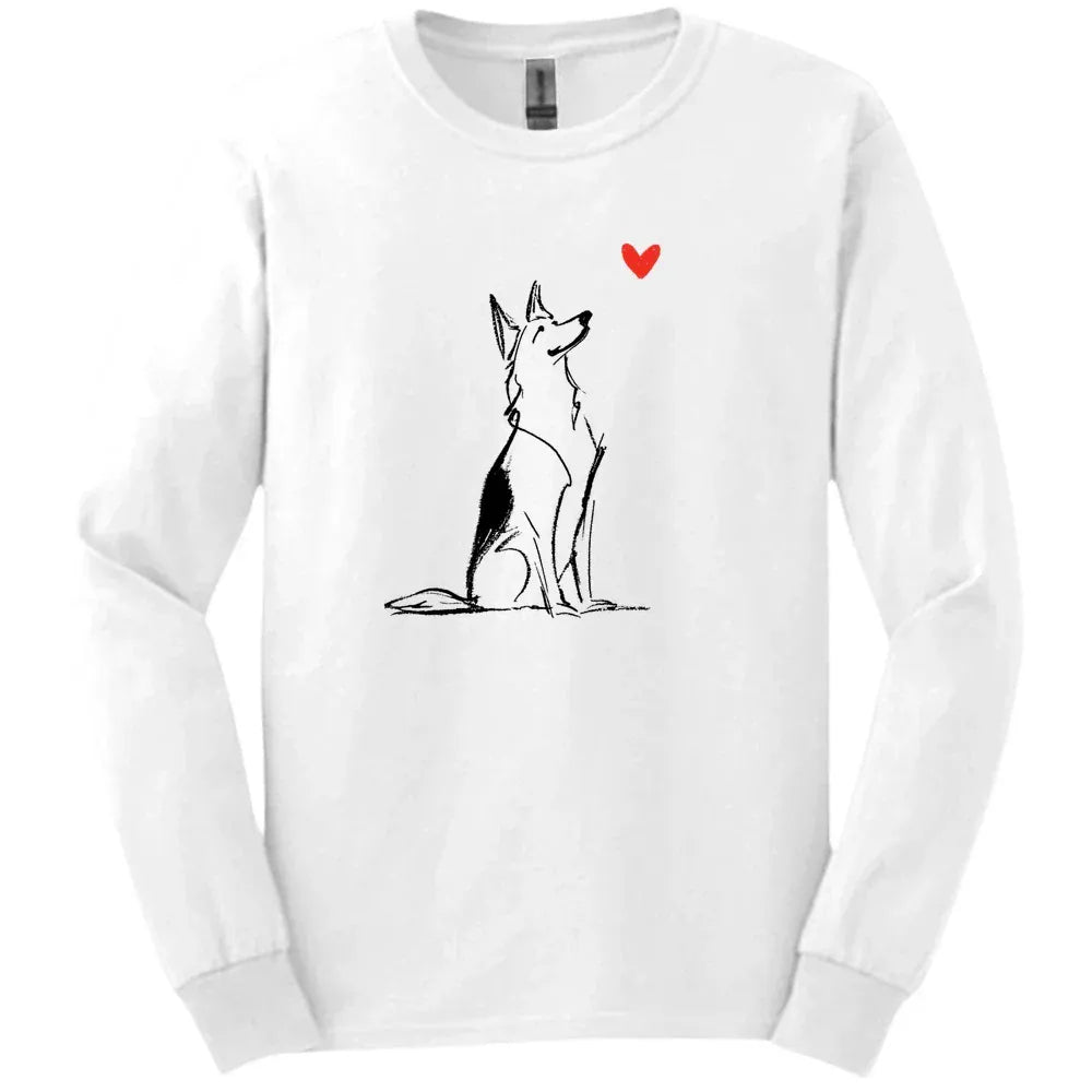 German Shepherd - Sketch Dog Long Sleeve Tee - White