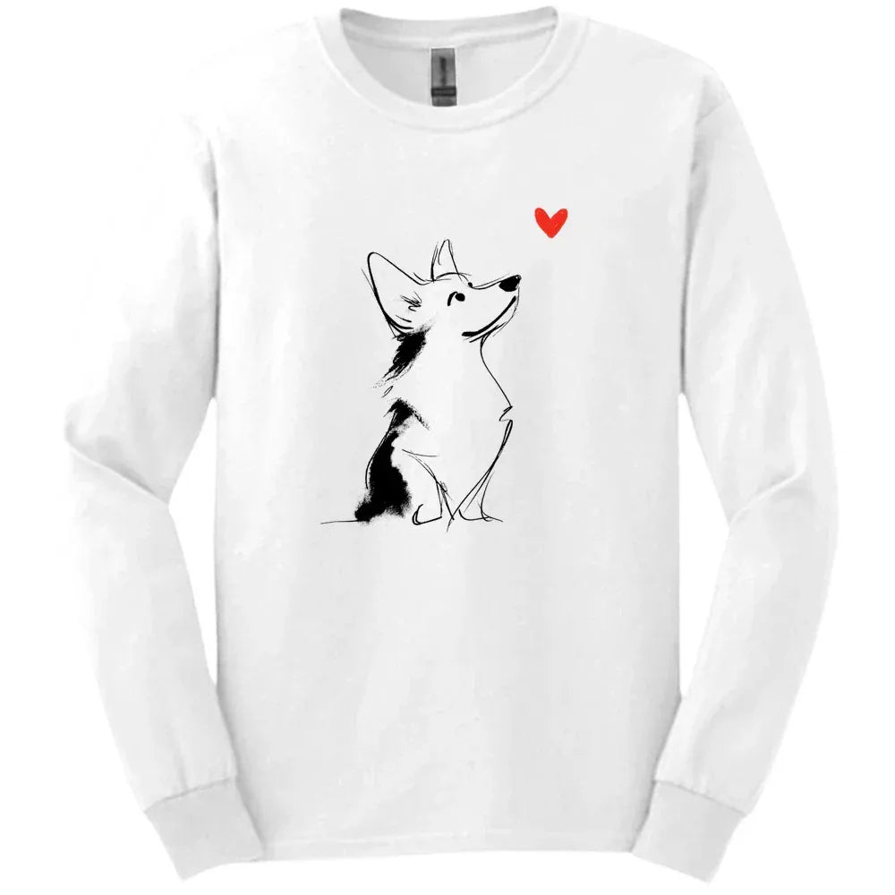 Corgi - Sketch Dog Long Sleeve Tee - White