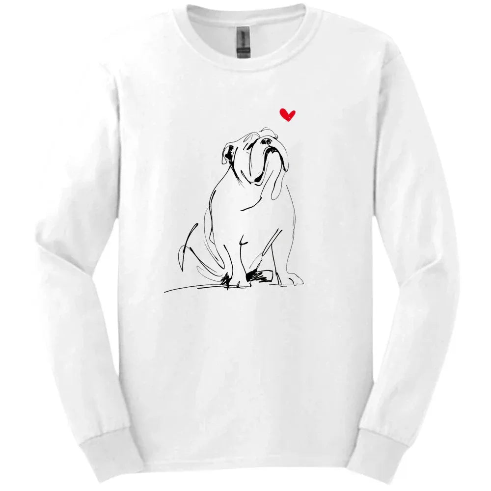 Bulldog - Sketch Dog Long Sleeve Tee - White