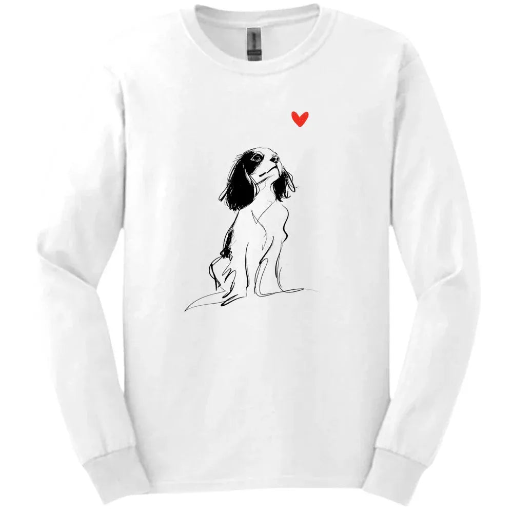 Cavalier King Charles Spaniel - Sketch Dog Long Sleeve Tee - White
