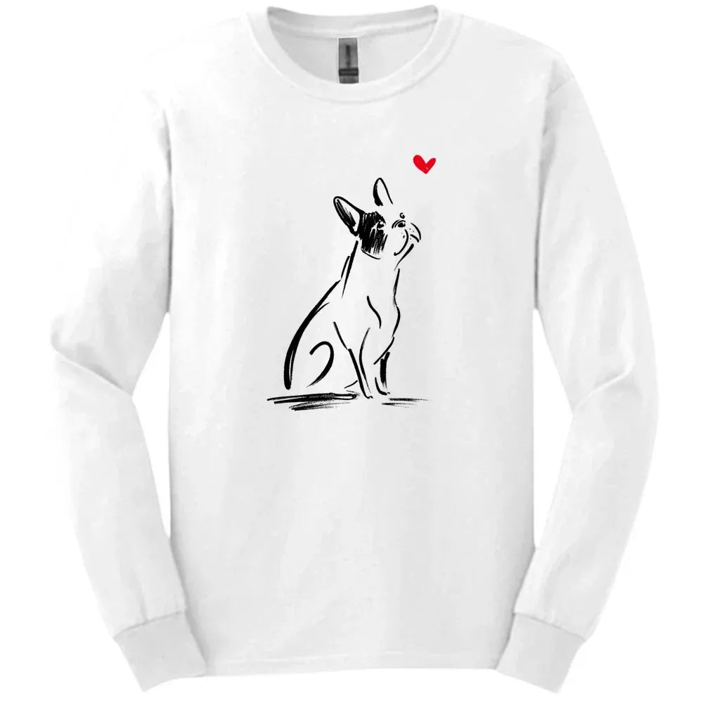 Boston Terrier - Sketch Dog Long Sleeve Tee - White