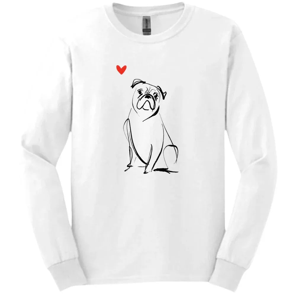 Boxer - Sketch Dog Long Sleeve Tee - White
