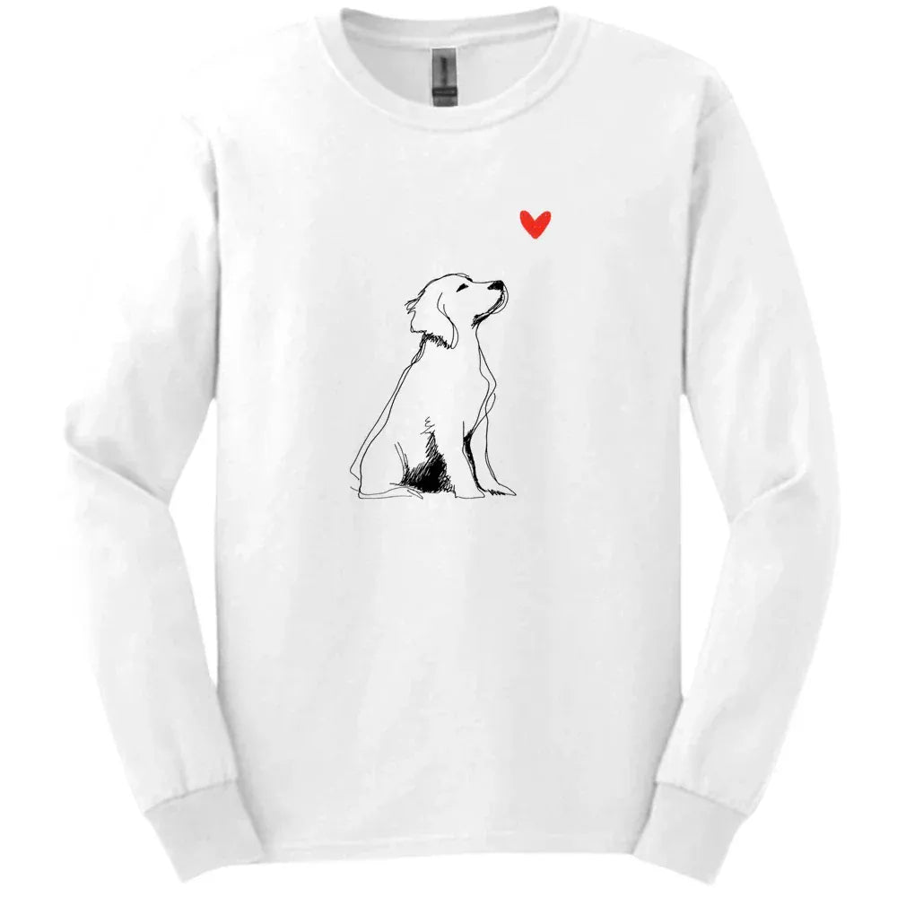 Brittany - Sketch Dog Long Sleeve Tee - White