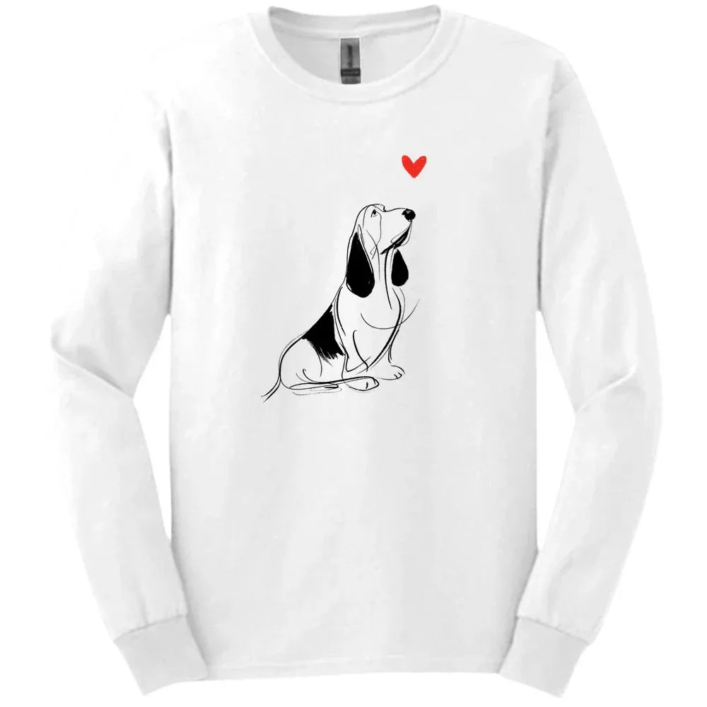 Basset Hound - Sketch Dog Long Sleeve Tee - White