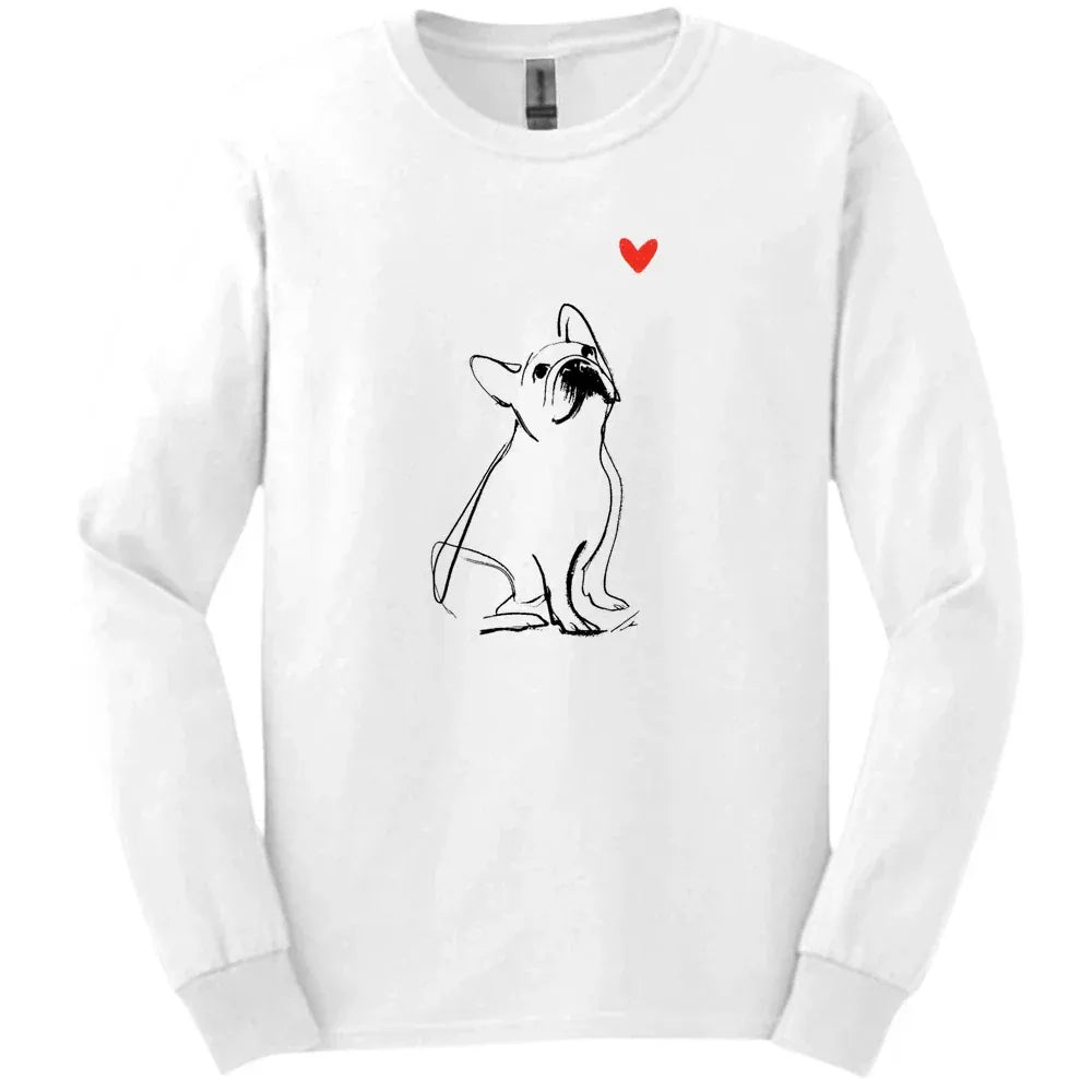 French Bulldog - Sketch Dog Long Sleeve Tee - White