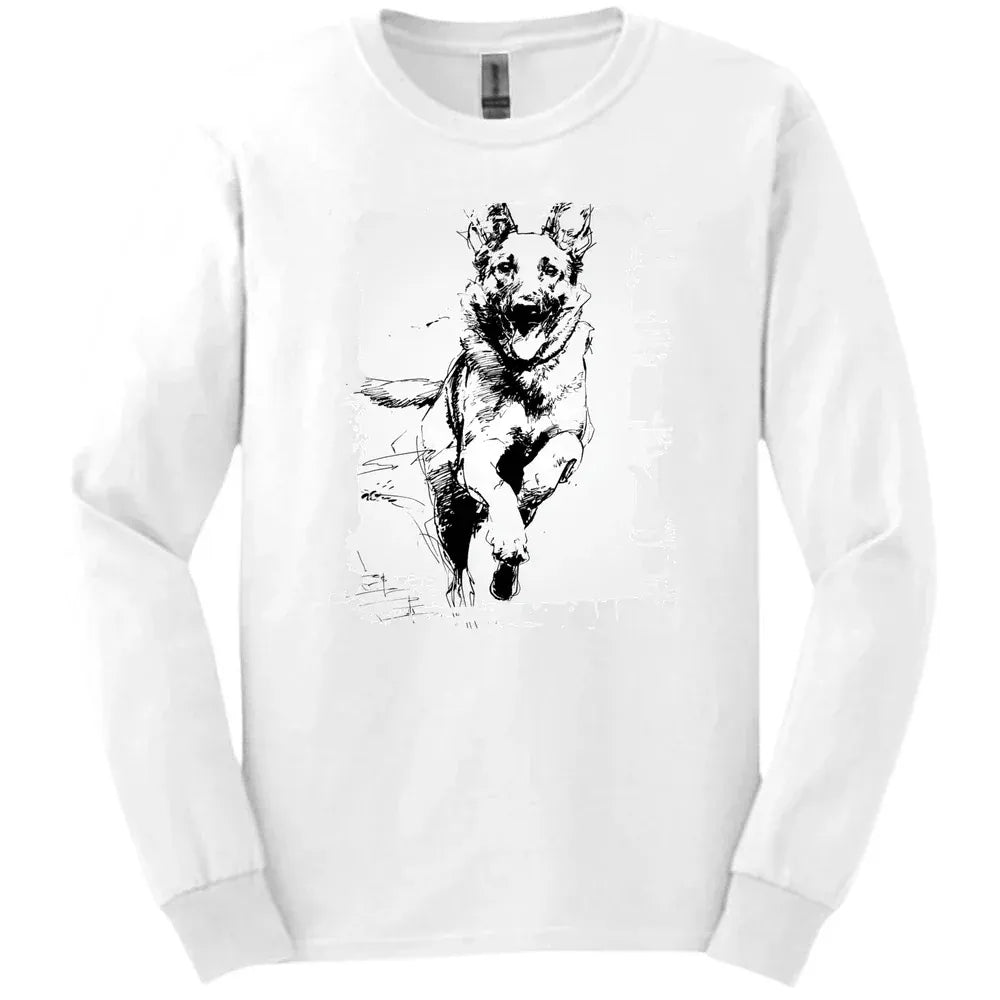 Belgian Malinois - Running Dog Long Sleeve Tee - White