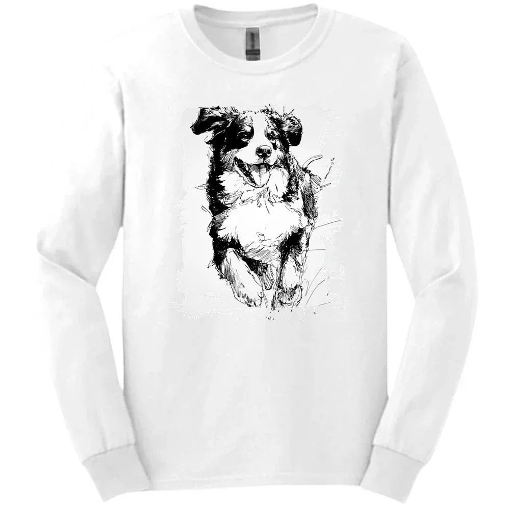 Bernese Mountain Dog - Running Dog Long Sleeve Tee - White