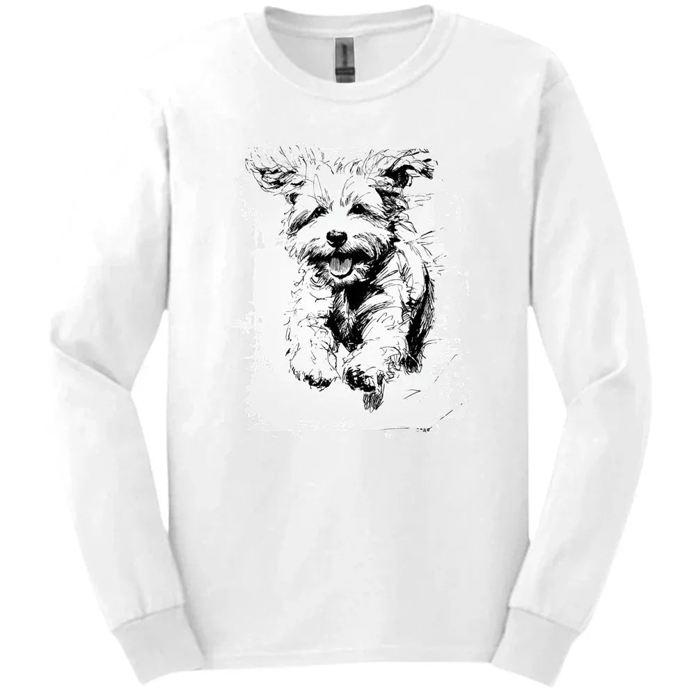 Bichon Frise - Running Dog Long Sleeve Tee - White