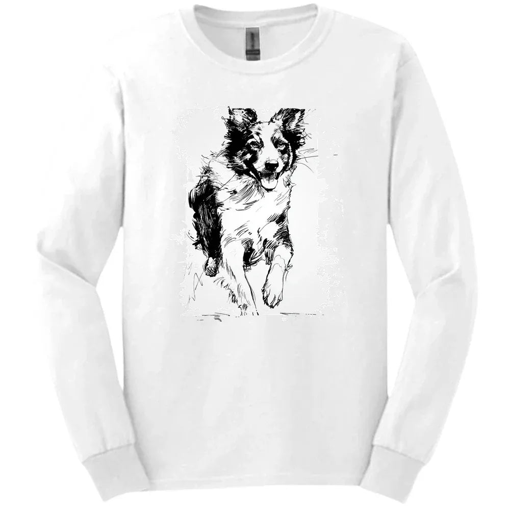 Border Collie - Running Dog Long Sleeve Tee - White