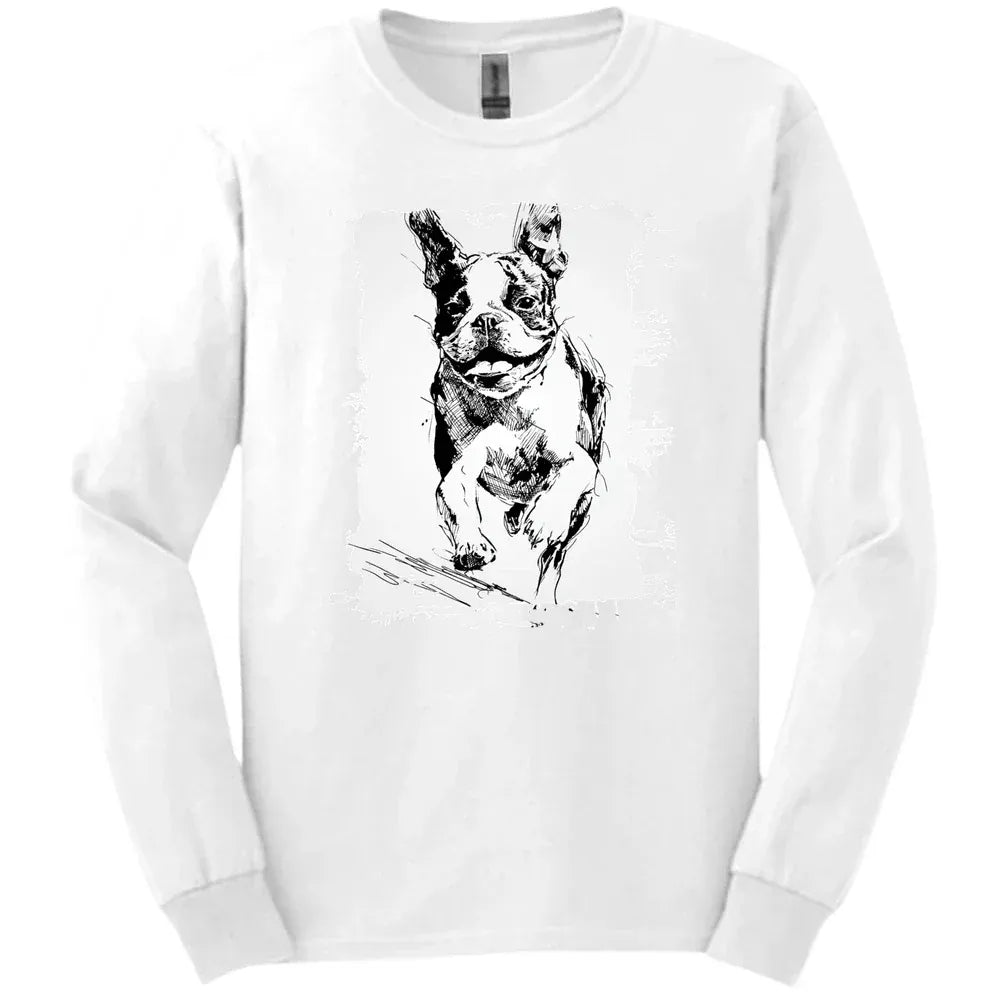 Boston Terrier - Running Dog Long Sleeve Tee - White