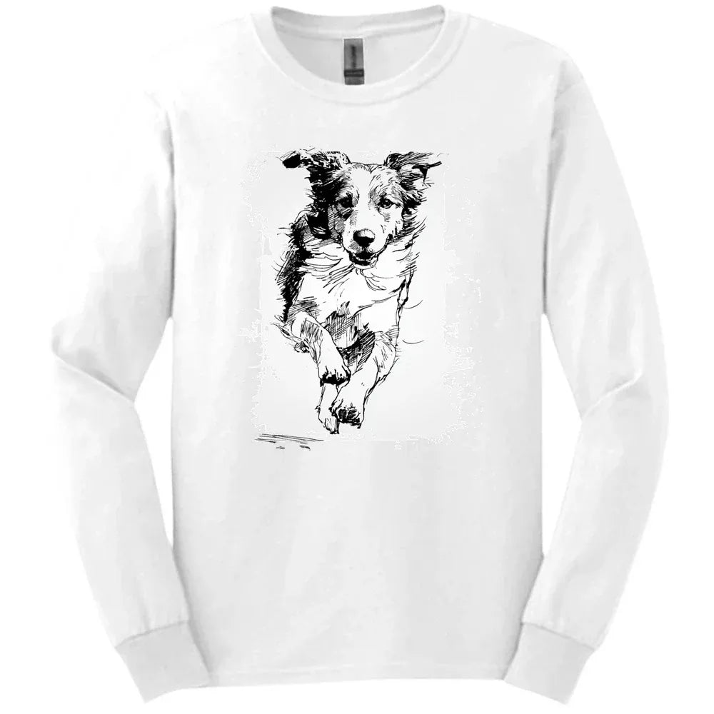 Brittany - Running Dog Long Sleeve Tee - White