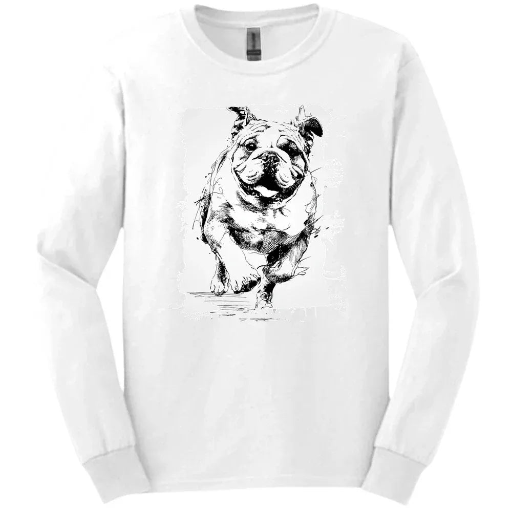 Bulldog - Running Dog Long Sleeve Tee - White