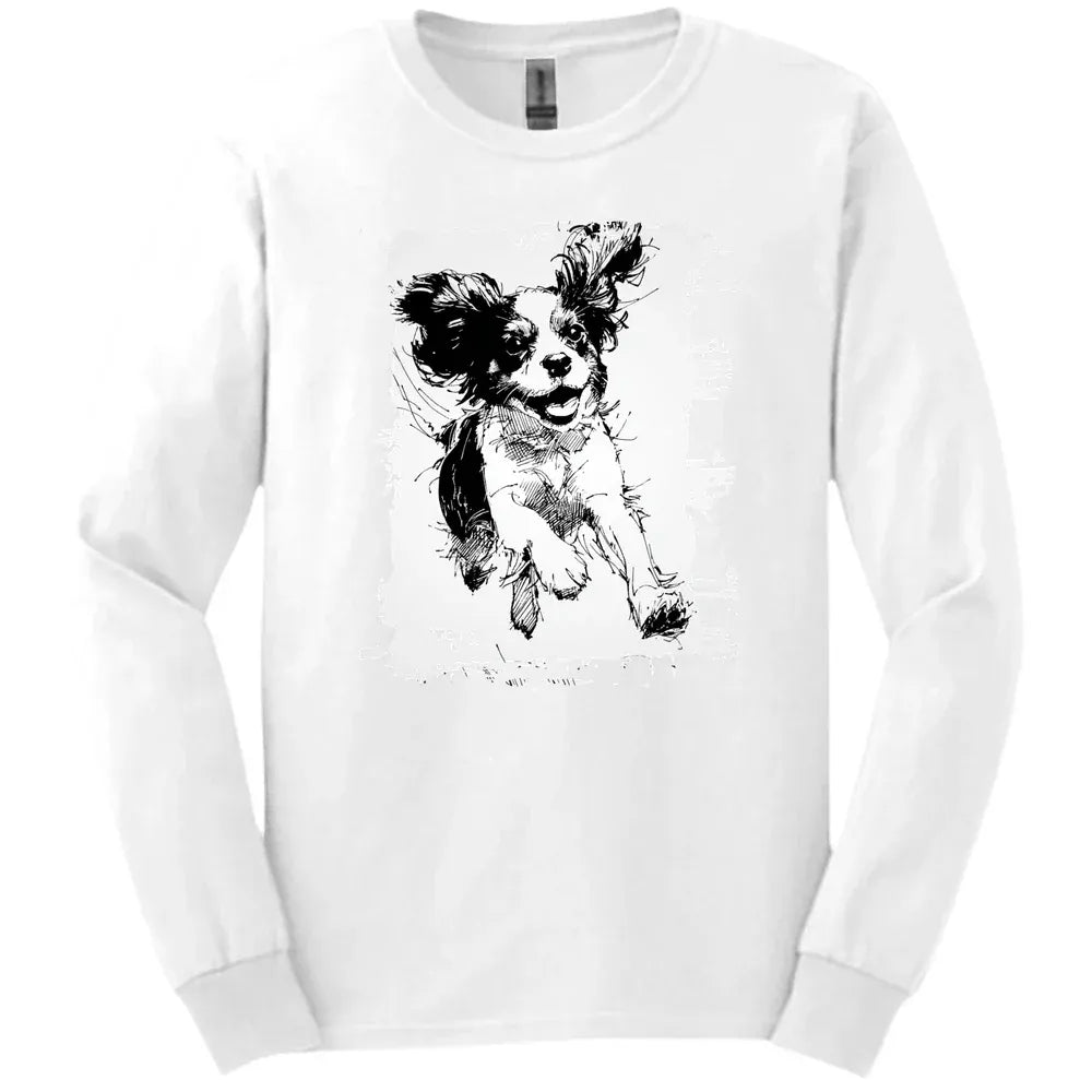 Cavalier King Charles Spaniel - Running Dog Long Sleeve Tee - White