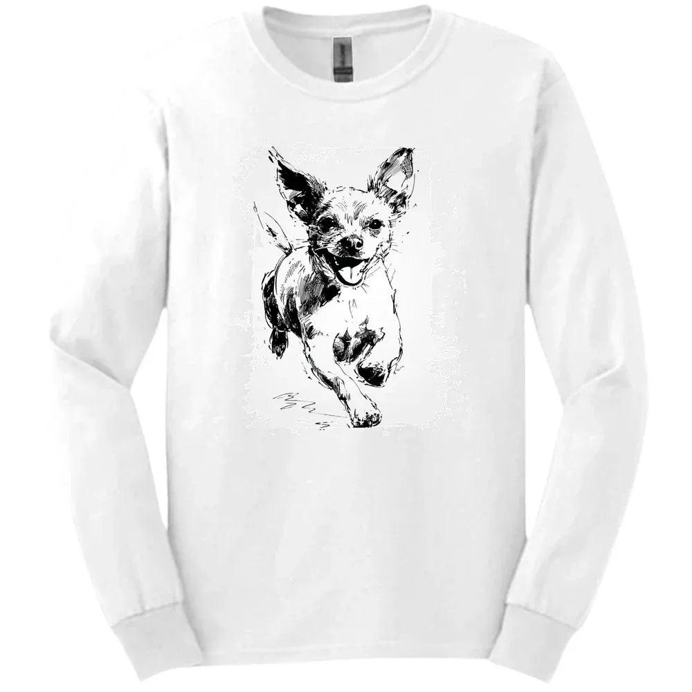 Chihuahua - Running Dog Long Sleeve Tee - White