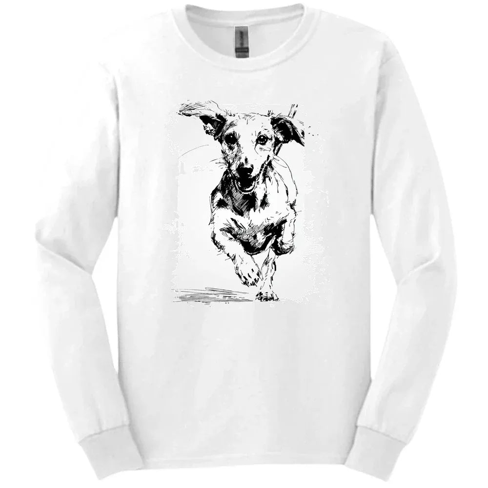 Dachshund - Running Dog Long Sleeve Tee - White