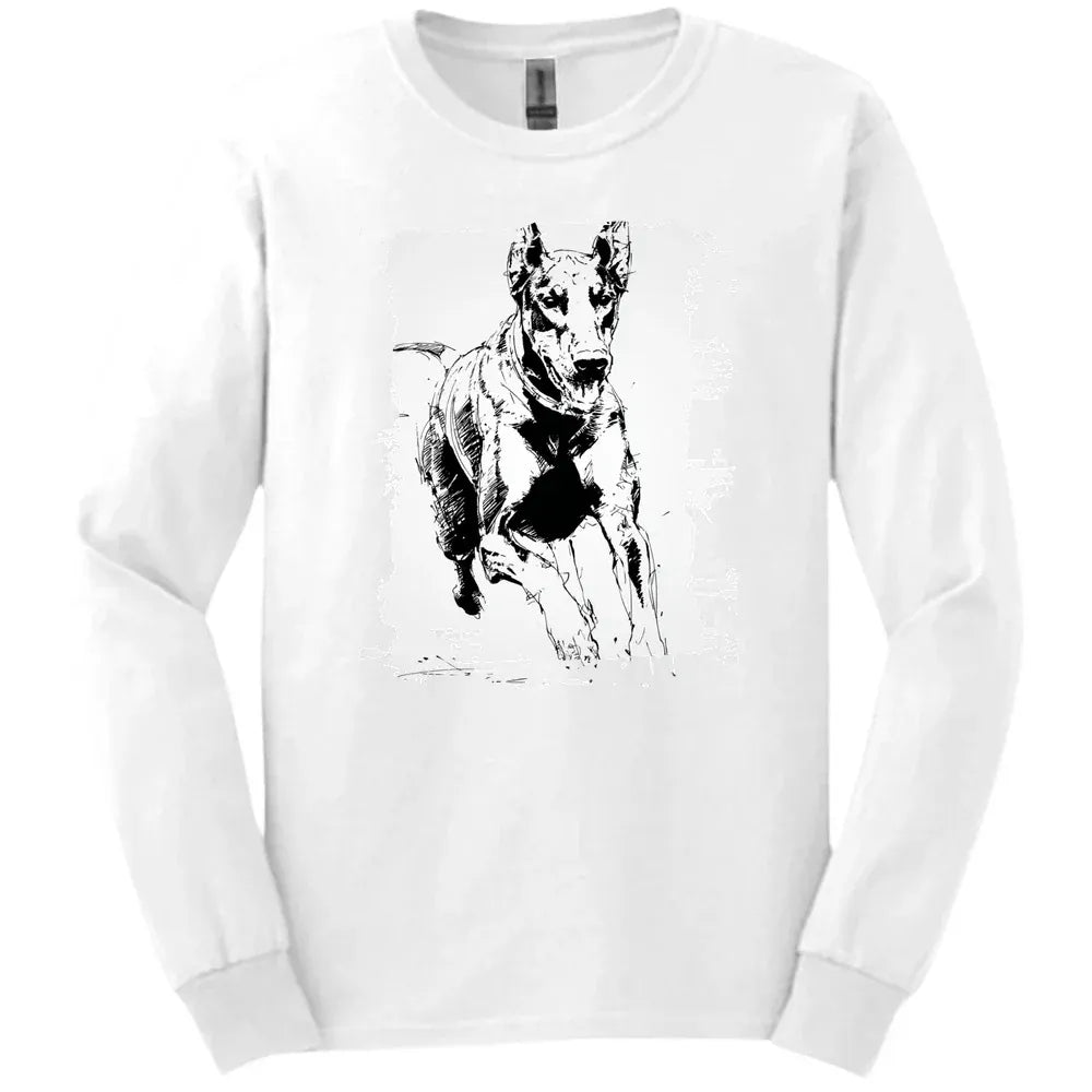 Doberman - Running Dog Long Sleeve Tee - White