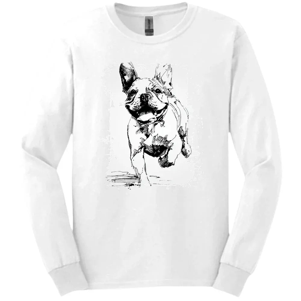 French Bulldog - Running Dog Long Sleeve Tee - White