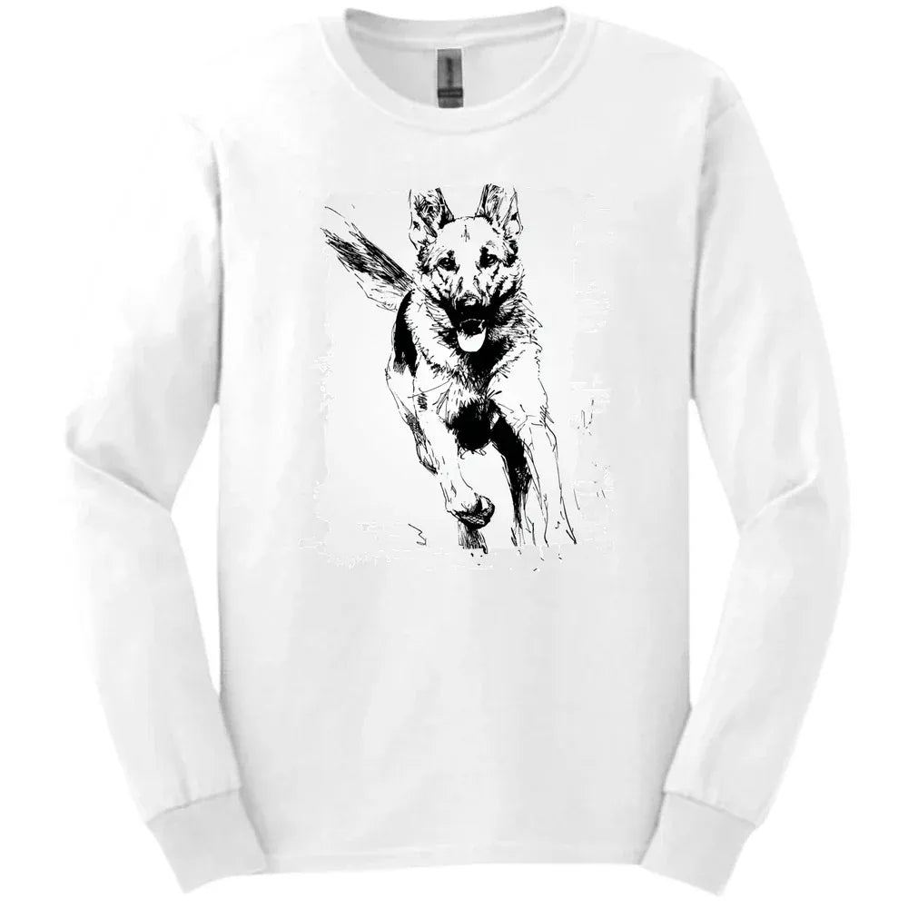 German Shepherd - Running Dog Long Sleeve Tee - White