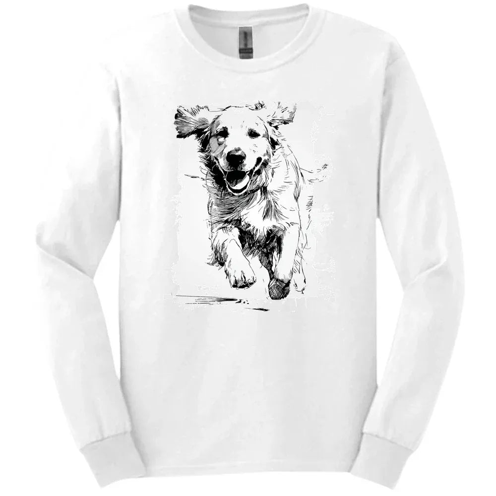 Golden Retriever - Running Dog Long Sleeve Tee - White