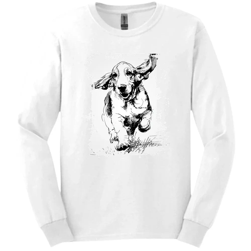 Basset Hound - Running Dog Long Sleeve Tee - White