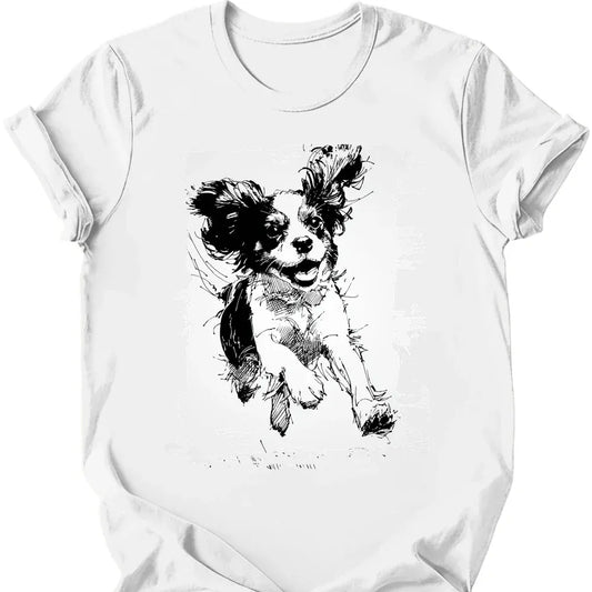 Cavalier King Charles Spaniel - Running Dog T-Shirt - White