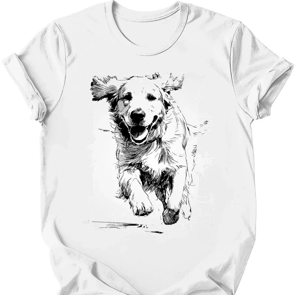 Golden Retriever - Running Dog T-Shirt - White