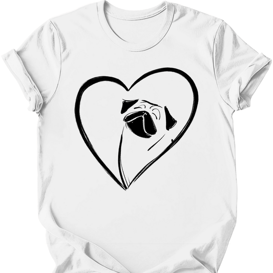 Pug - Heart Dog T-Shirt - White