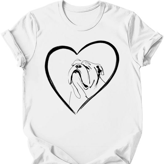Bulldog - Heart Dog T-Shirt - White