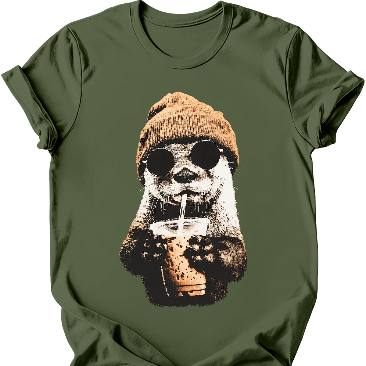 akita hipster dog tee military green
