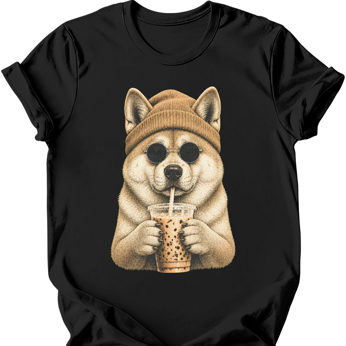 akita hipster dog tee black