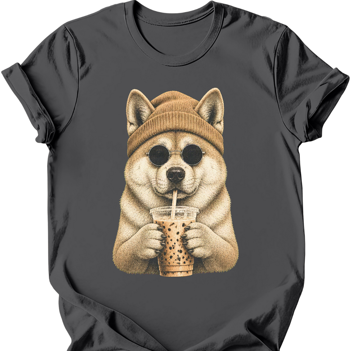 akita hipster dog tee charcoal