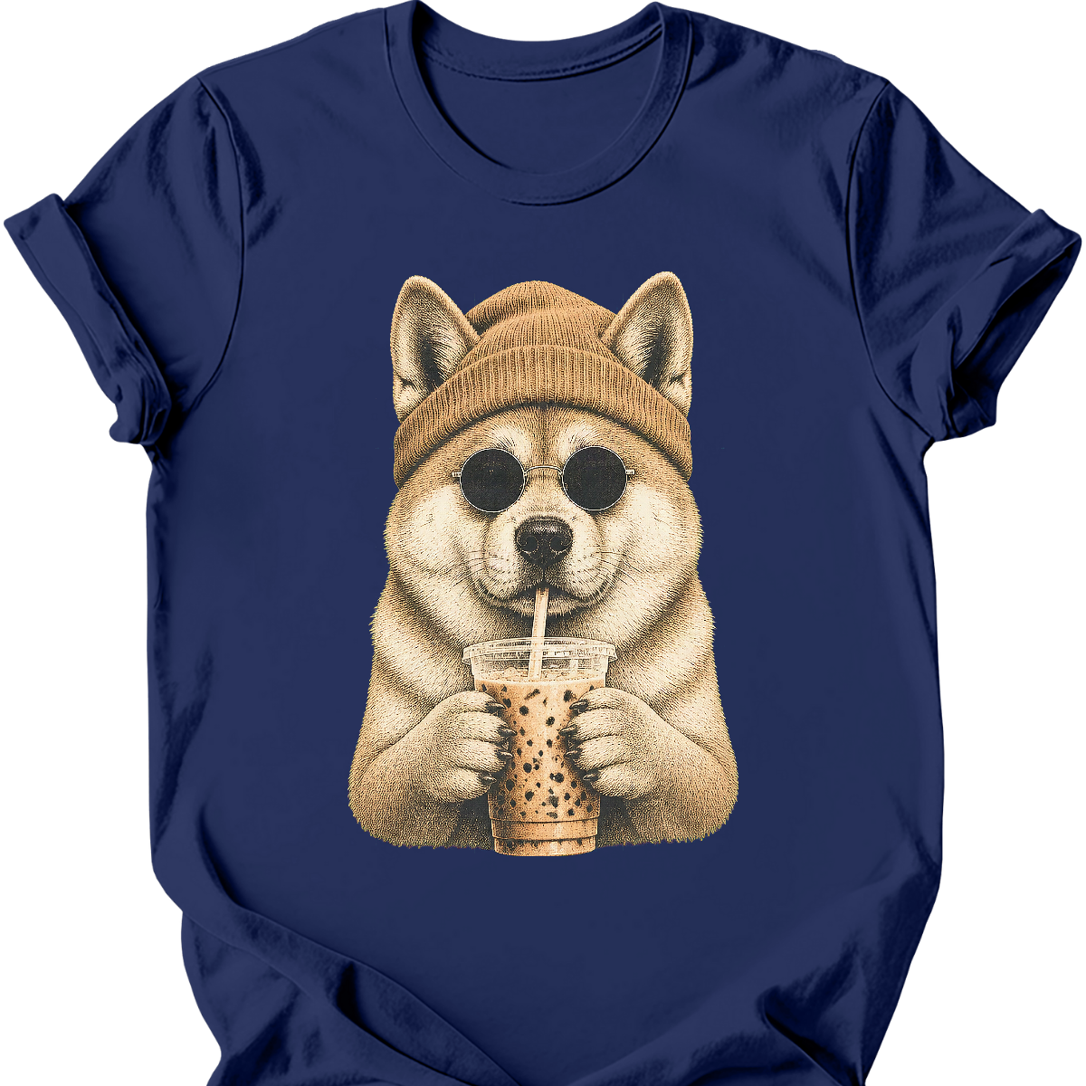 akita hipster dog tee navy