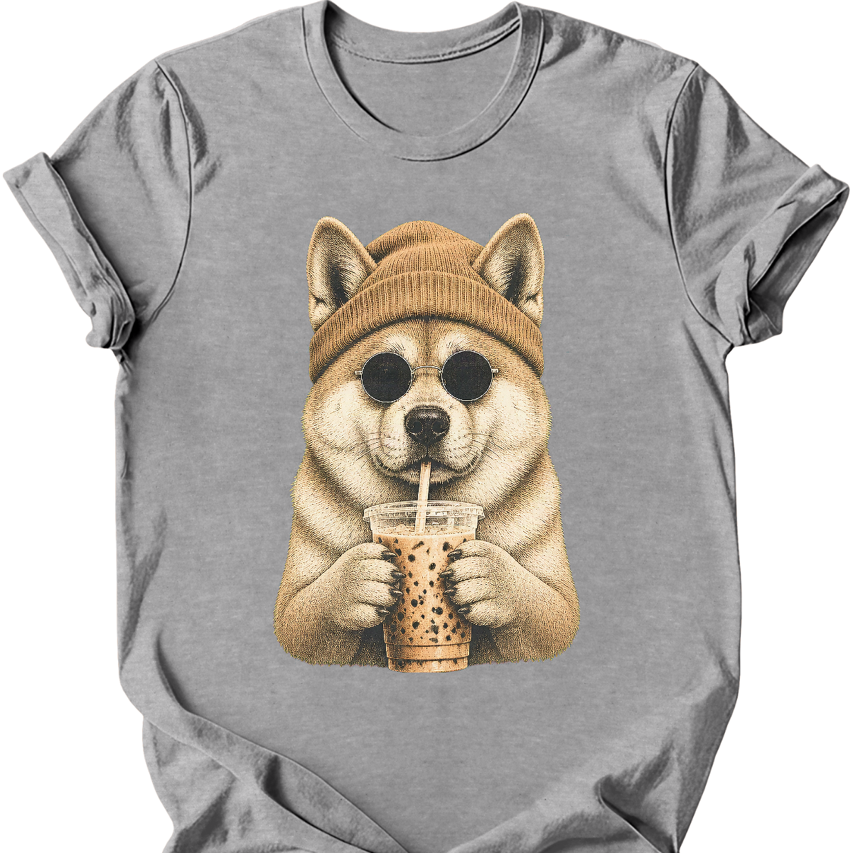 akita hipster dog tee sport grey