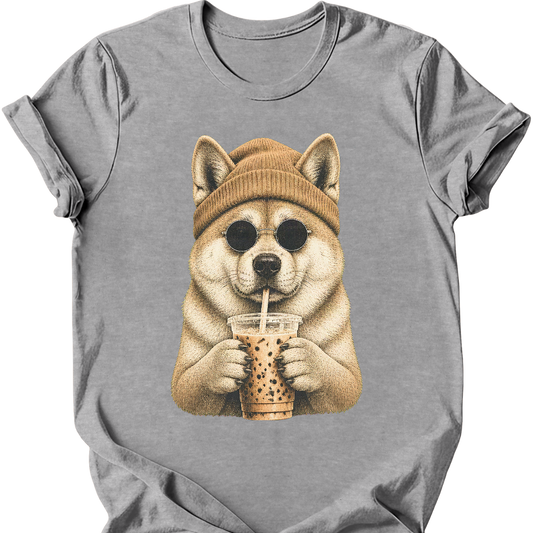 akita hipster dog tee sport grey