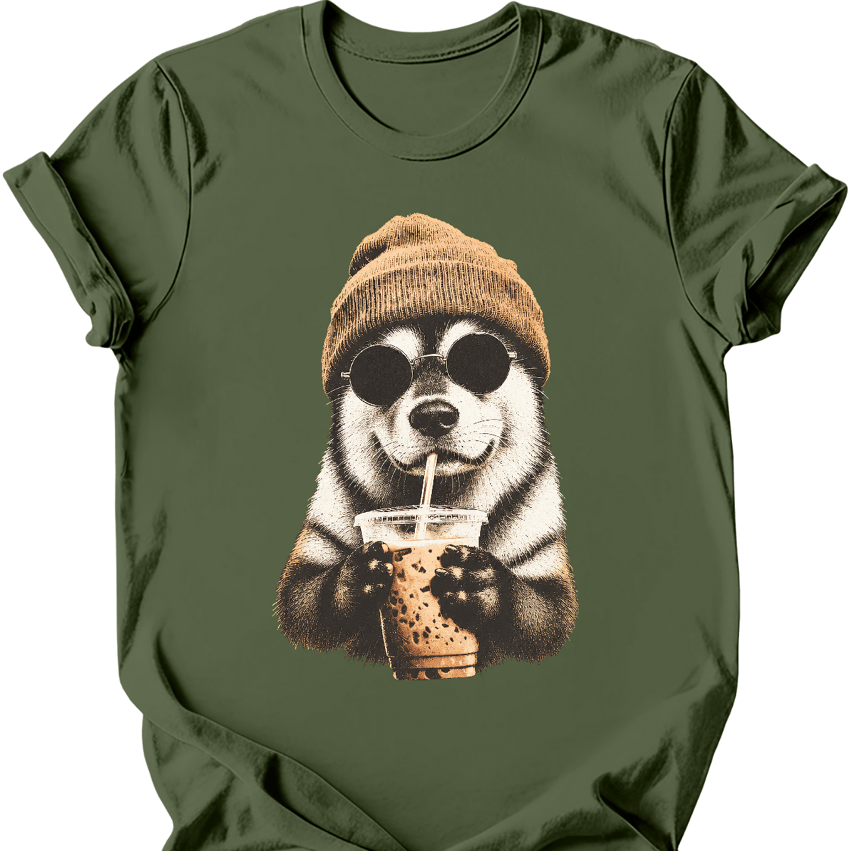 alaskan malamute hipster dog tee military green