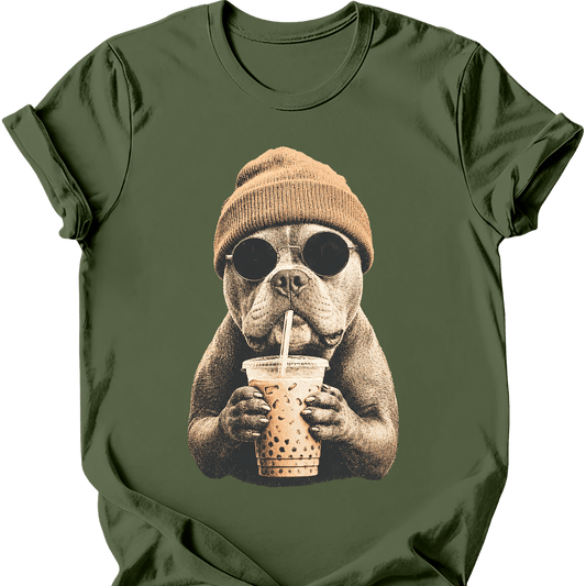american bully hipster dog tee military green