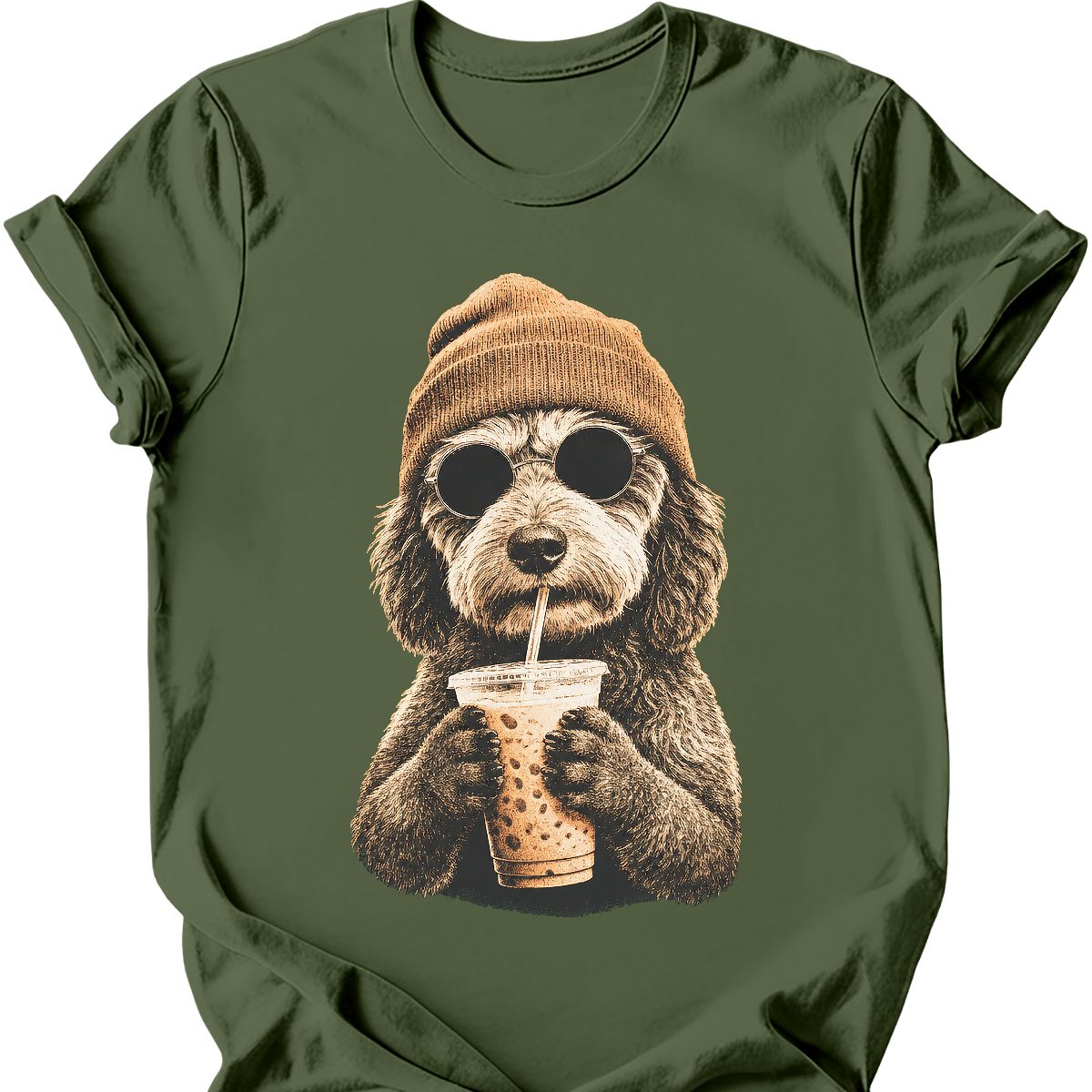 aussiedoodle hipster dog tee military green