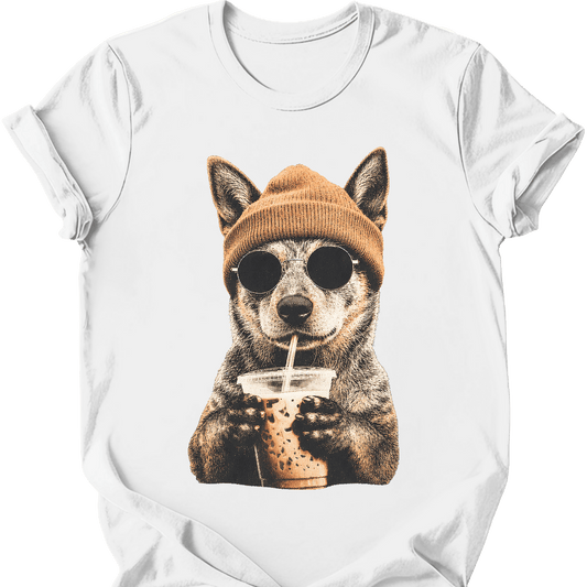 australian cattle dog hipster dog tee white