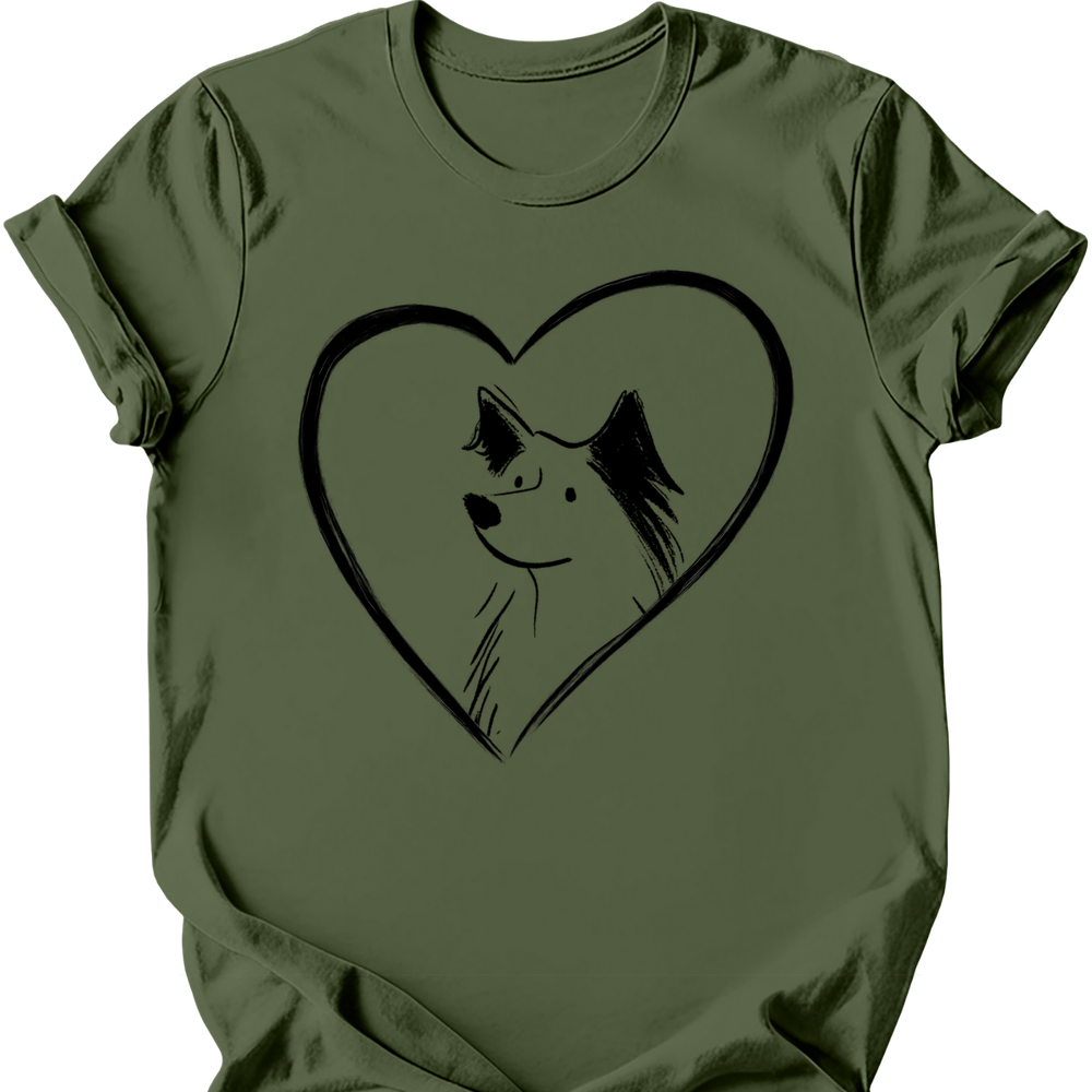 Australian Shepherd heart dog tee military green