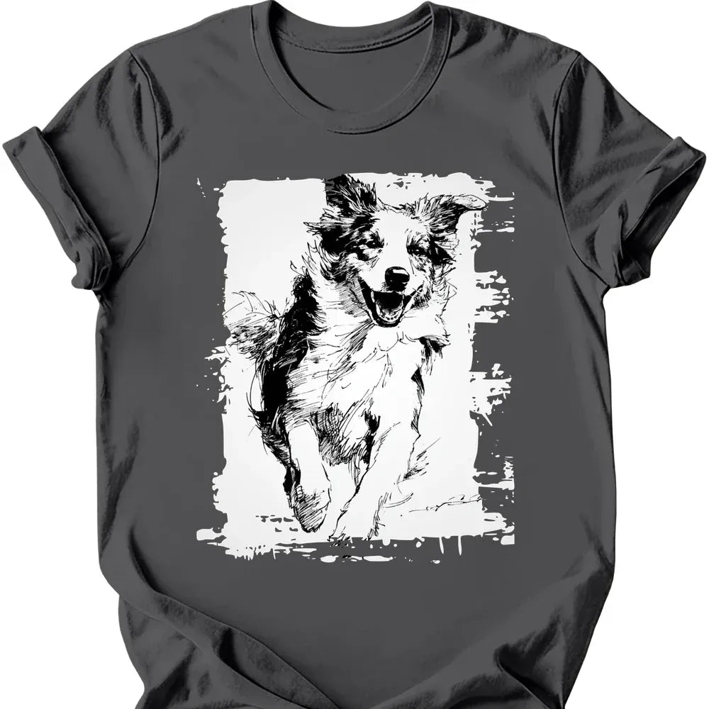 Australian Shepherd running dog tee charcoal