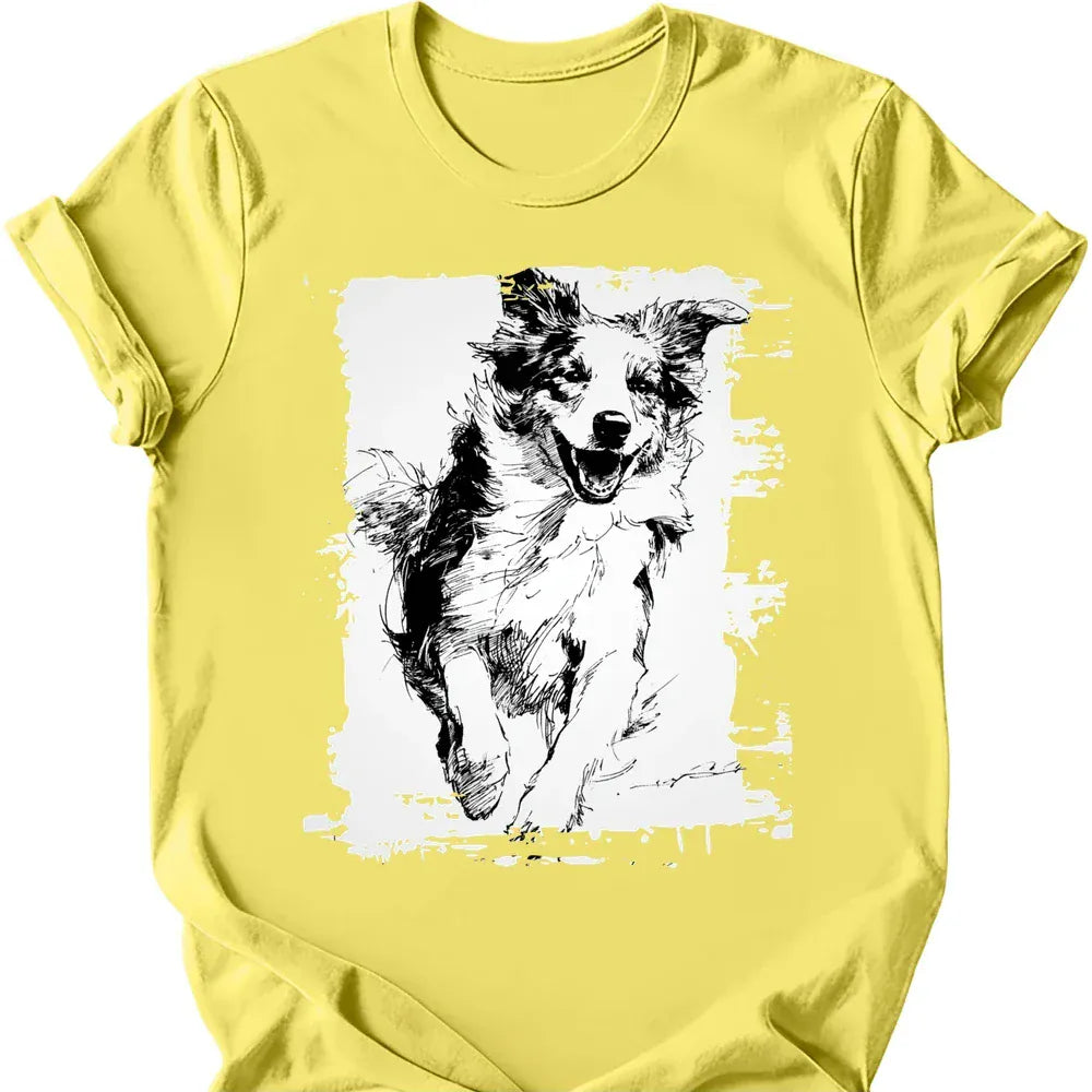 Australian Shepherd running dog tee cornsilk
