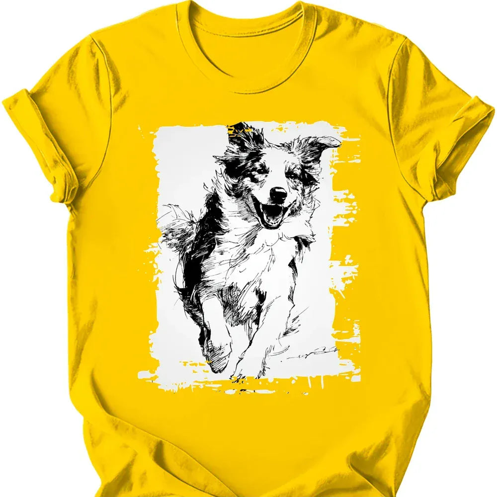 Australian Shepherd running dog tee daisy