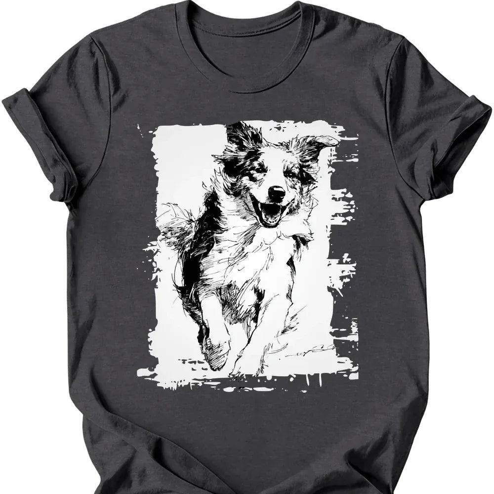 Australian Shepherd running dog tee dark heather