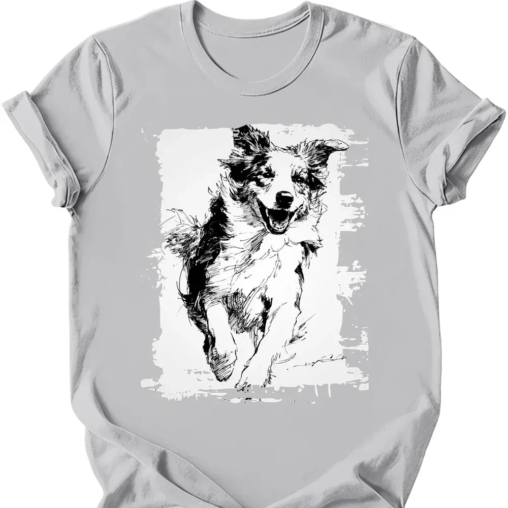 Australian Shepherd running dog tee ice grey