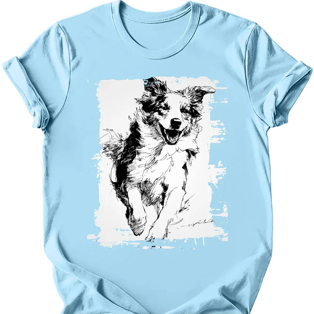 Australian Shepherd running dog tee light blue