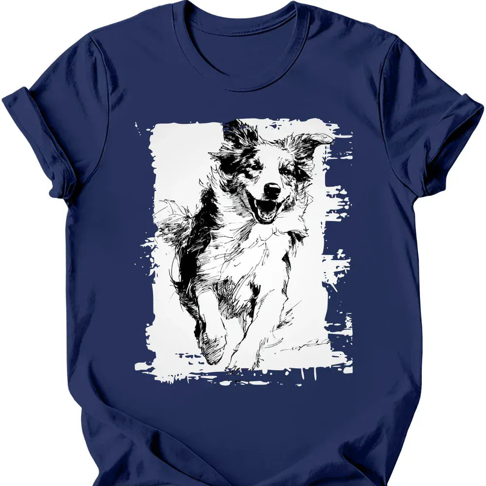 Australian Shepherd running dog tee navy