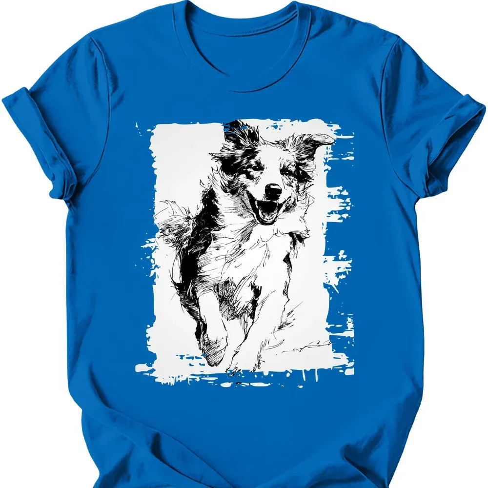 Australian Shepherd running dog tee royal