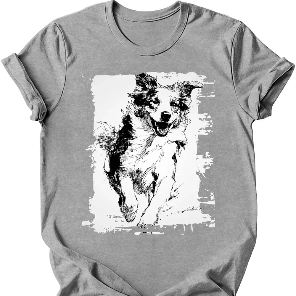 Australian Shepherd running dog tee sport grey